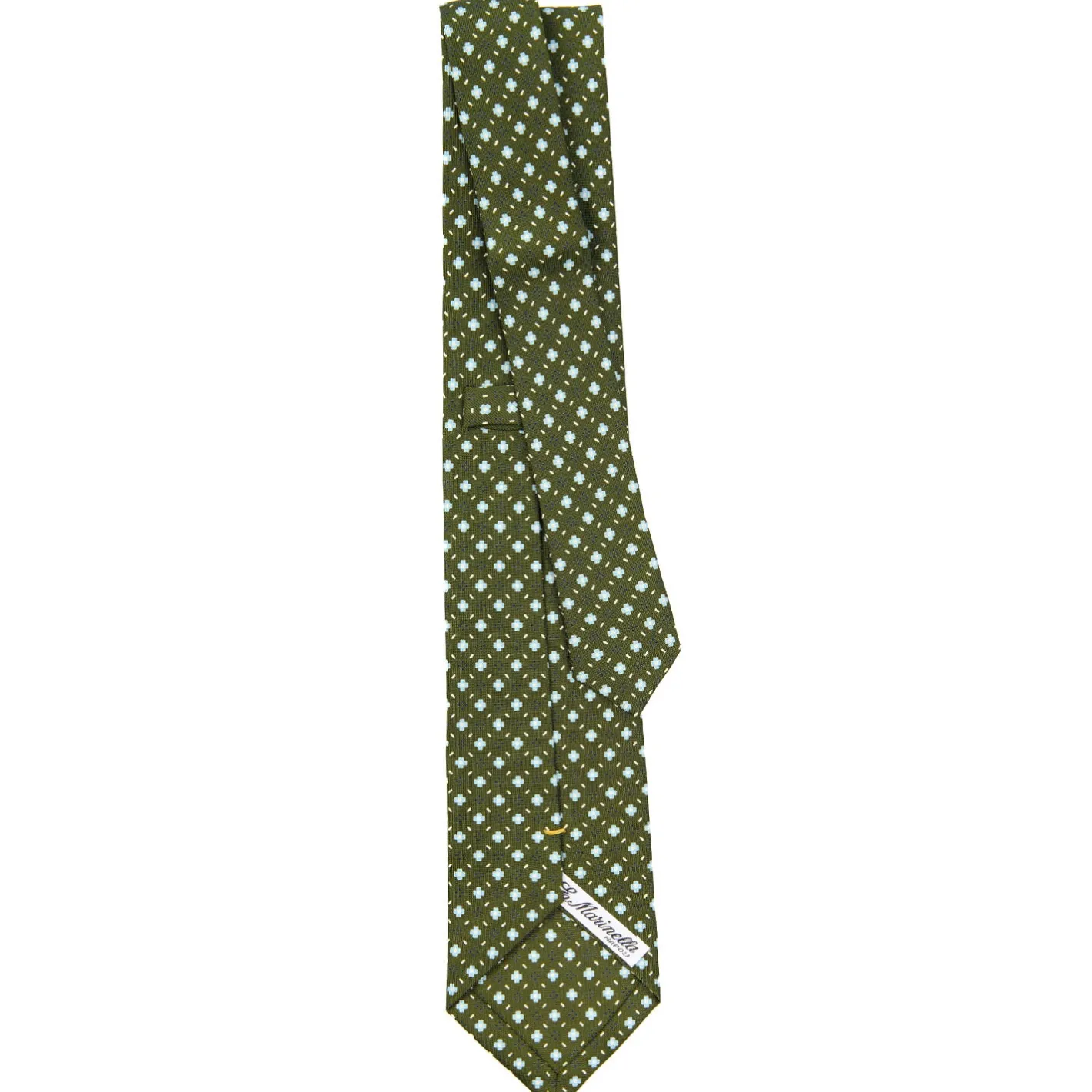 E.Marinella CRAVATTA SARTORIALE EXTRA LONG IN SETA VERDE OLIVA Microfantasia fiore Outlet