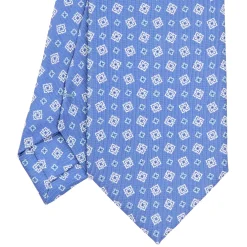 E.Marinella CRAVATTA SARTORIALE EXTRA LONG IN SETA AZZURRO POLVERE Microfantasia fiore