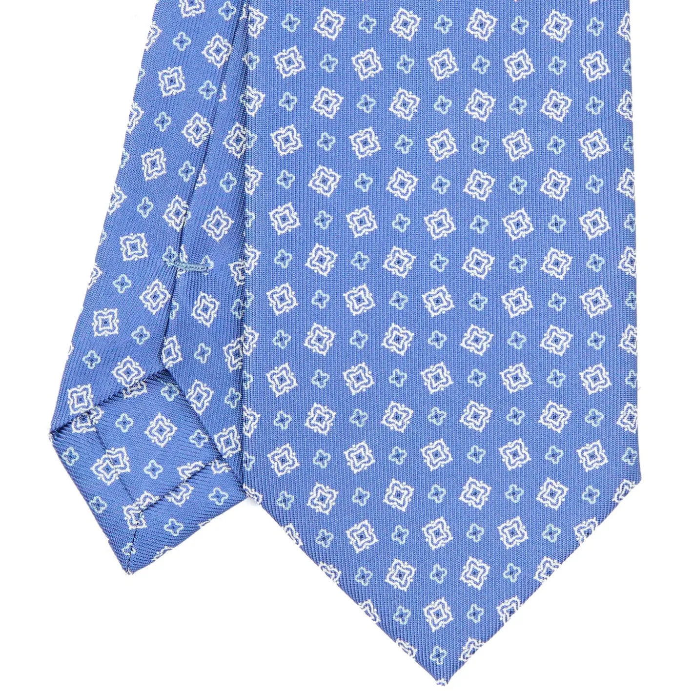E.Marinella CRAVATTA SARTORIALE EXTRA LONG IN SETA AZZURRO POLVERE Microfantasia fiore