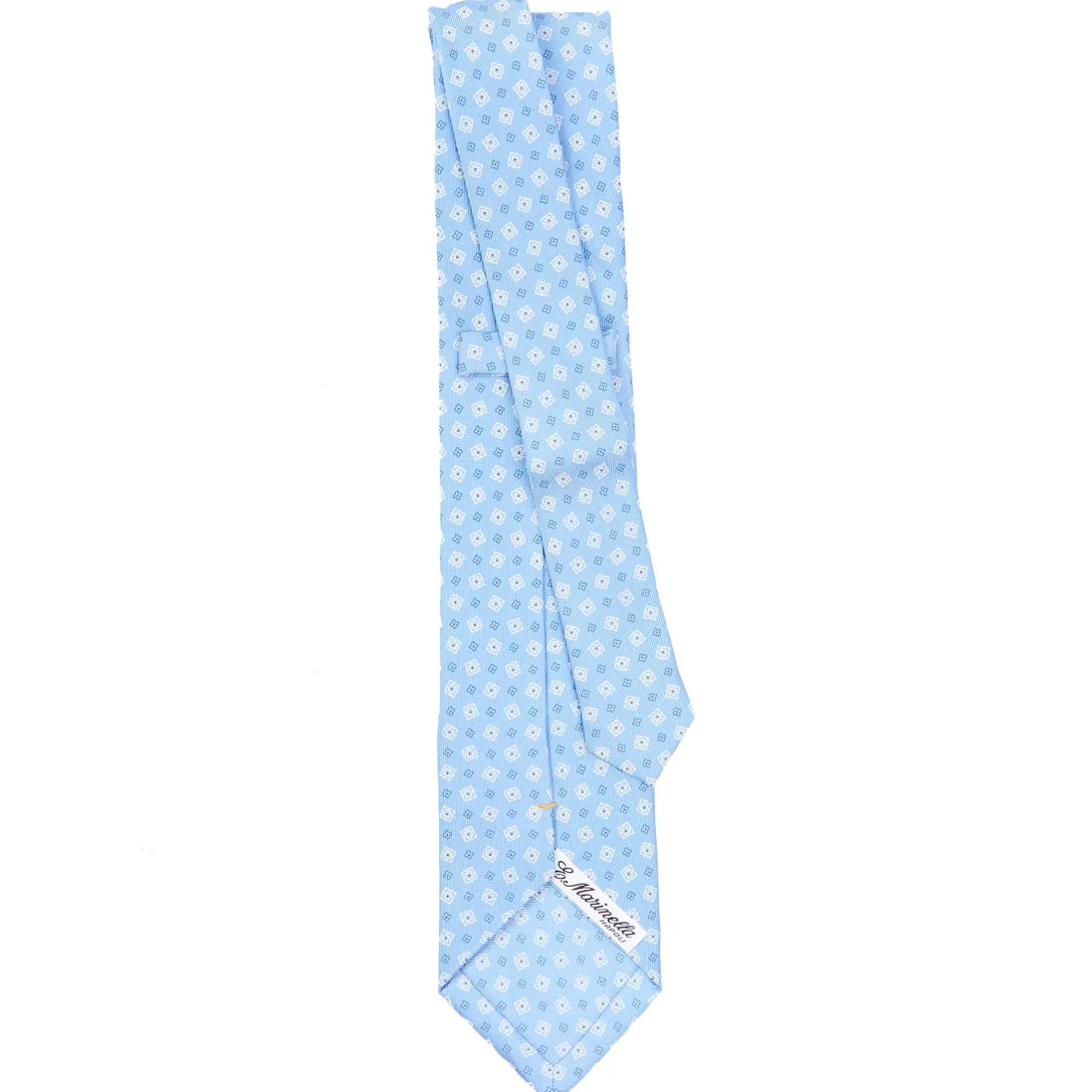 E.Marinella CRAVATTA SARTORIALE EXTRA LONG IN SETA AZZURRA Microfantasia fiore
