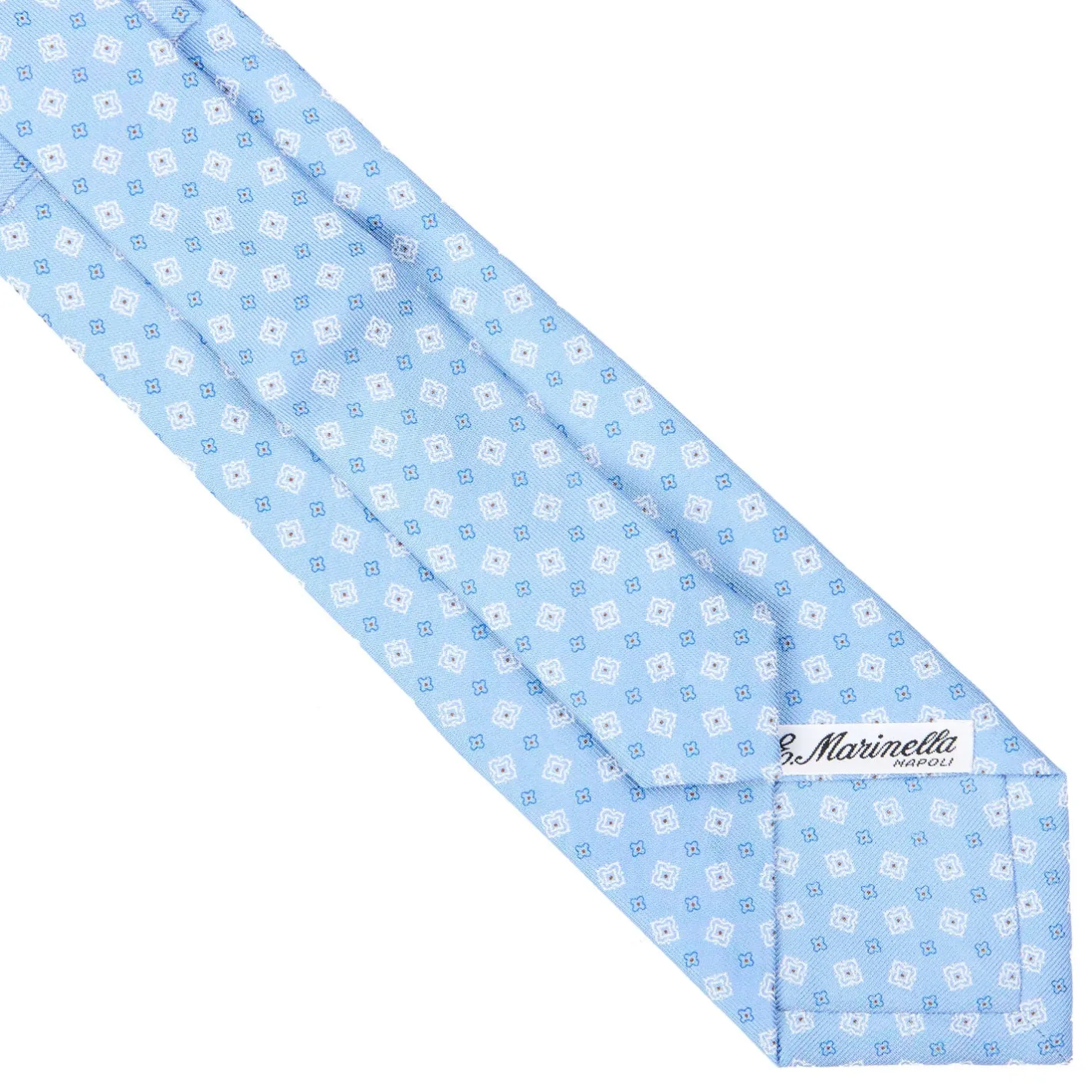 E.Marinella CRAVATTA SARTORIALE EXTRA LONG IN SETA AZZURRA Microfantasia fiore