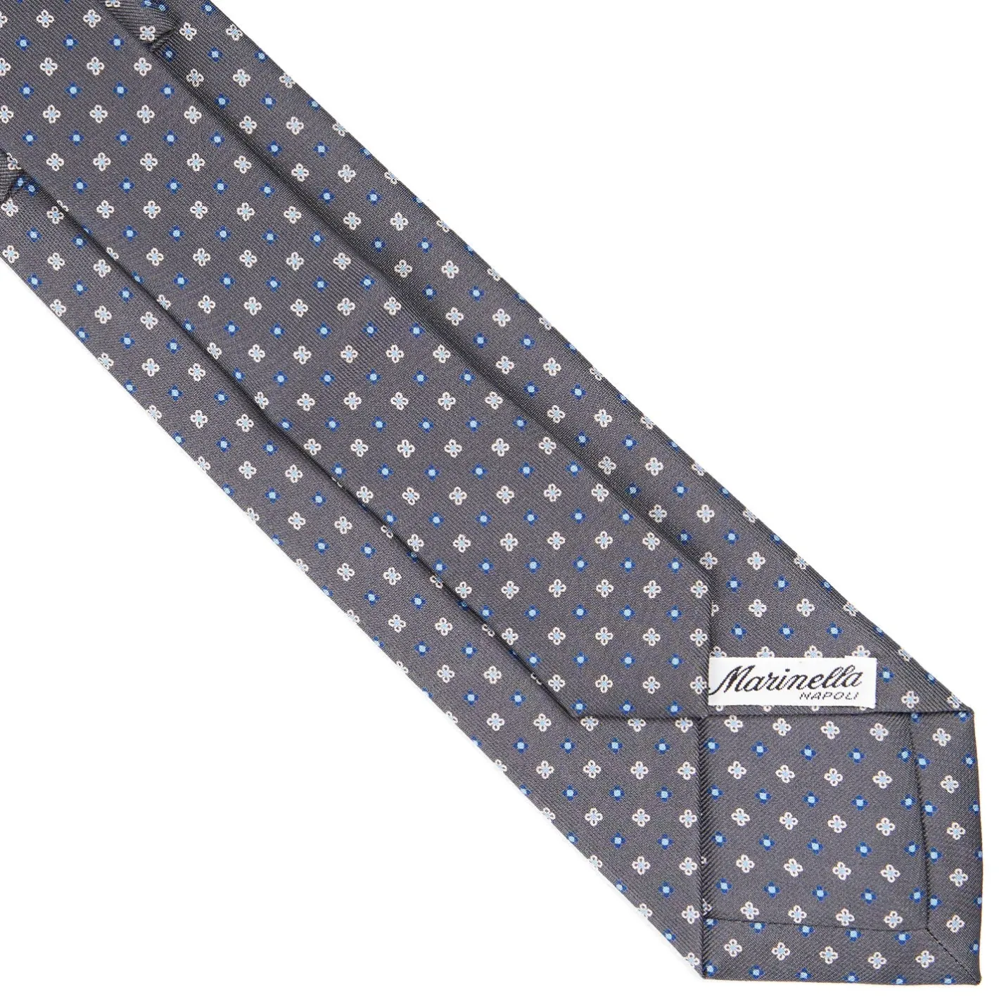 E.Marinella CRAVATTA SARTORIALE EXTRA LONG IN SETA GRIGIO SCURO Microfantasia fiore New