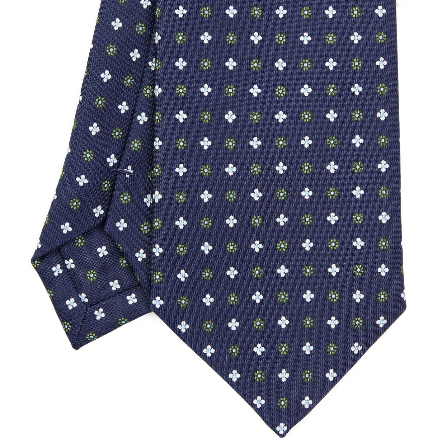 E.Marinella CRAVATTA SARTORIALE EXTRA LONG IN SETA BLU SCURO Microfantasia fiore Hot
