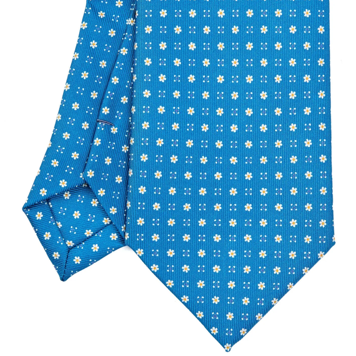 E.Marinella CRAVATTA SARTORIALE EXTRA LONG IN SETA BLU MEDIO Microfantasia fiore Outlet