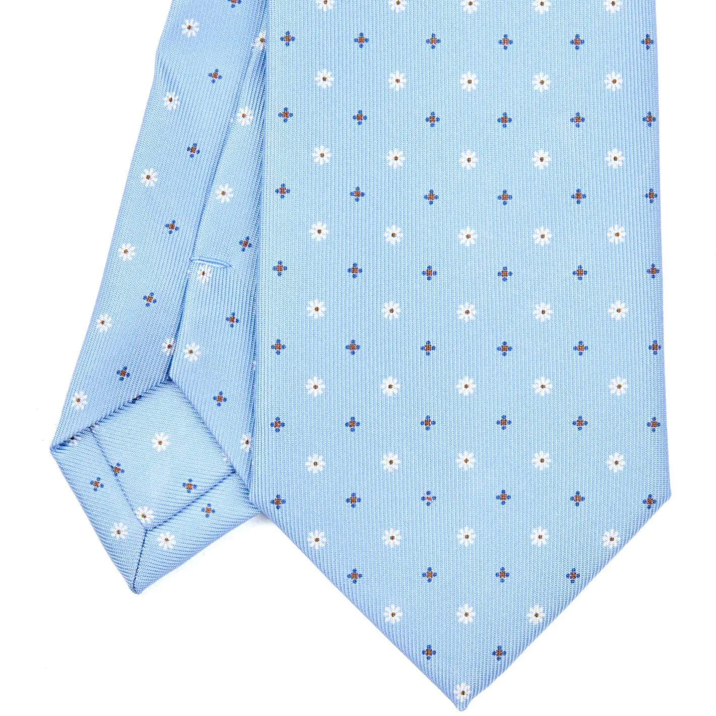 E.Marinella CRAVATTA SARTORIALE EXTRA LONG IN SETA AZZURRA Microfantasia fiore Online