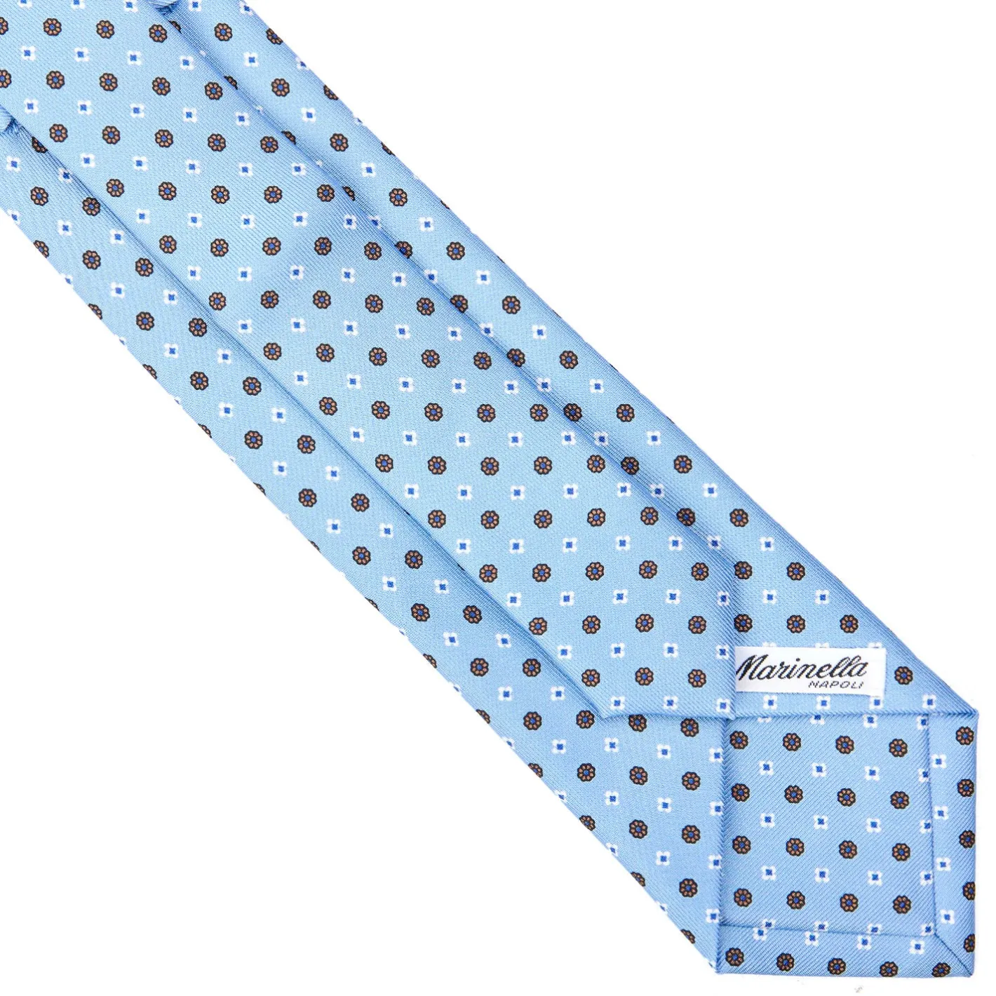 E.Marinella CRAVATTA SARTORIALE EXTRA LONG IN SETA AZZURRA Microfantasia fiore New