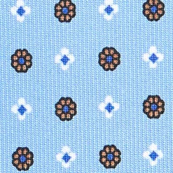 E.Marinella CRAVATTA SARTORIALE EXTRA LONG IN SETA AZZURRA Microfantasia fiore New