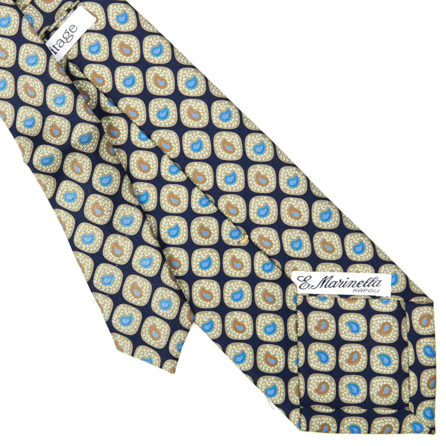 E.Marinella CRAVATTA SARTORIALE EXTRA LONG IN SETA BLU SCURO Collezione heritage Outlet
