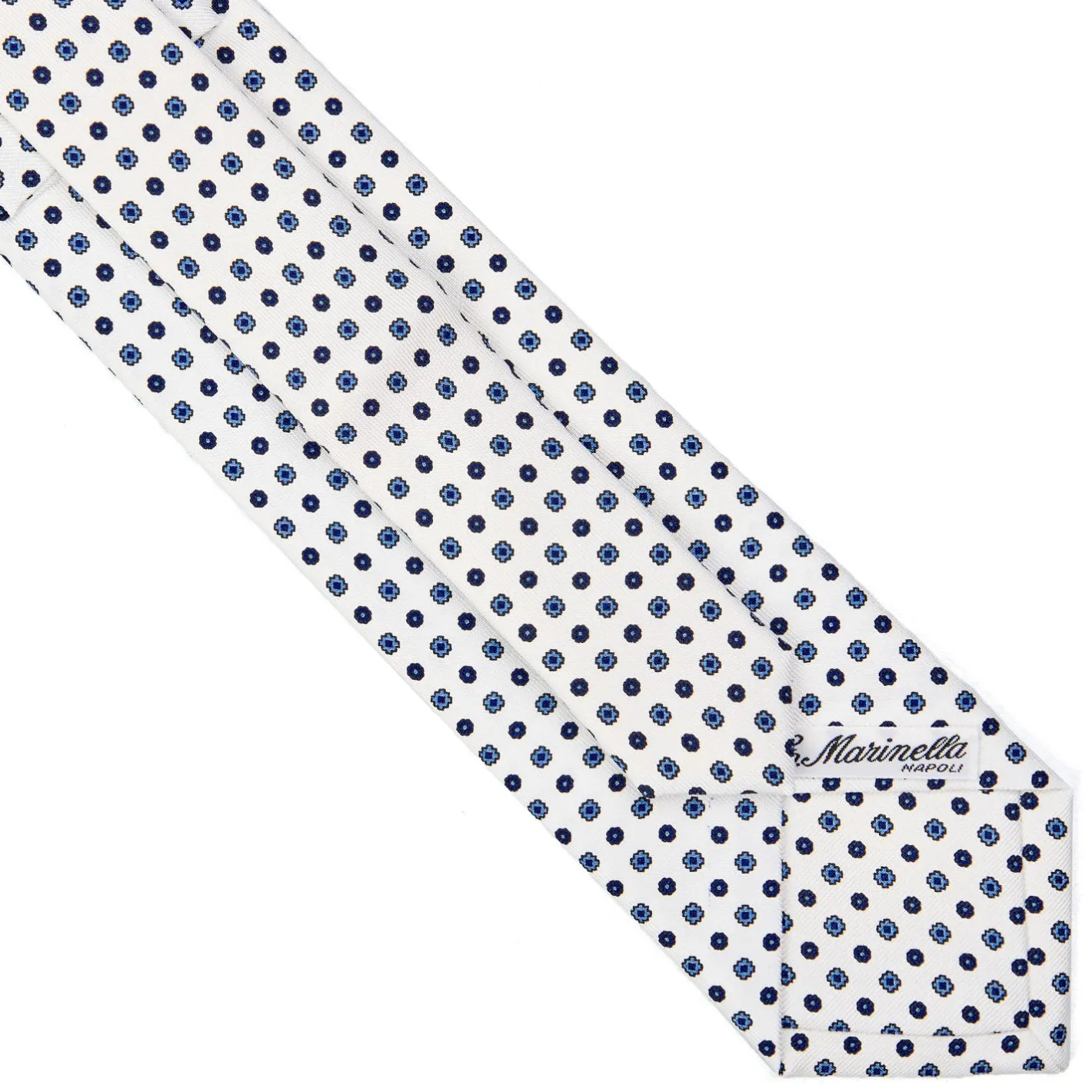 E.Marinella CRAVATTA SARTORIALE EXTRA LONG IN SETA BIANCA Microfantasia fiore Sale