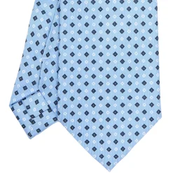 E.Marinella CRAVATTA SARTORIALE EXTRA LONG IN SETA AZZURRA Microfantasia fiore Sale