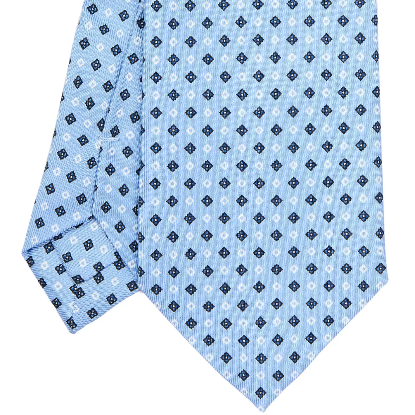 E.Marinella CRAVATTA SARTORIALE EXTRA LONG IN SETA AZZURRA Microfantasia fiore Sale