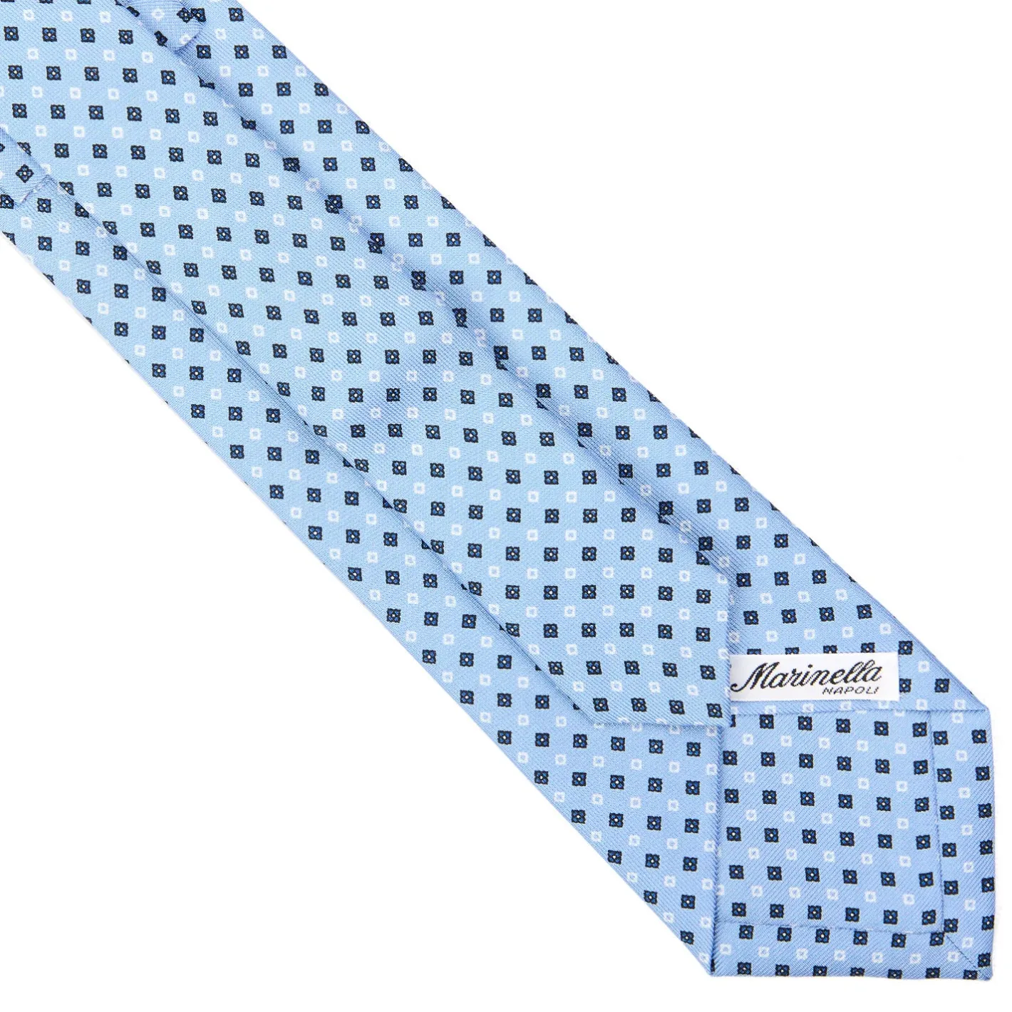 E.Marinella CRAVATTA SARTORIALE EXTRA LONG IN SETA AZZURRA Microfantasia fiore Sale