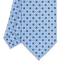 E.Marinella CRAVATTA SARTORIALE EXTRA LONG IN SETA AZZURRA Microfantasia fiore Sale