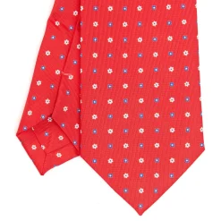 E.Marinella CRAVATTA SARTORIALE EXTRA LONG IN SETA ROSSA Microfantasia fiore Sale