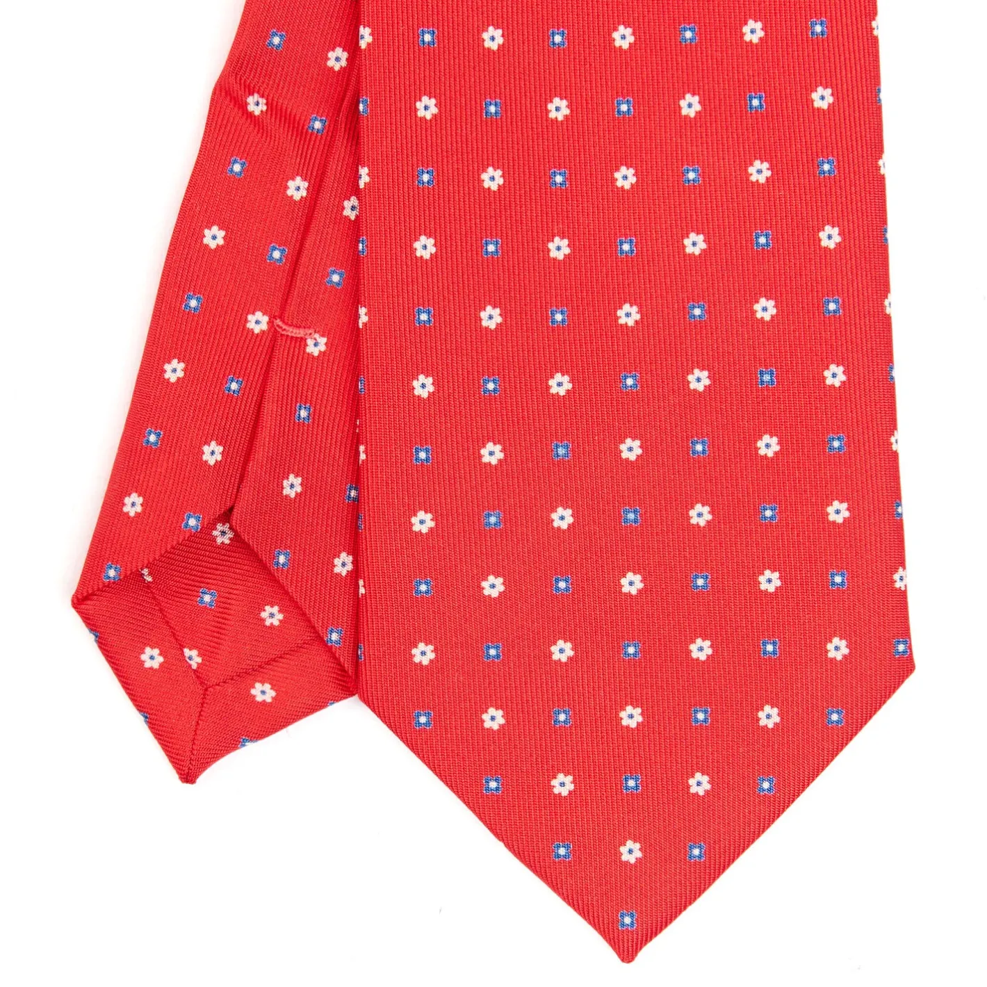 E.Marinella CRAVATTA SARTORIALE EXTRA LONG IN SETA ROSSA Microfantasia fiore Sale