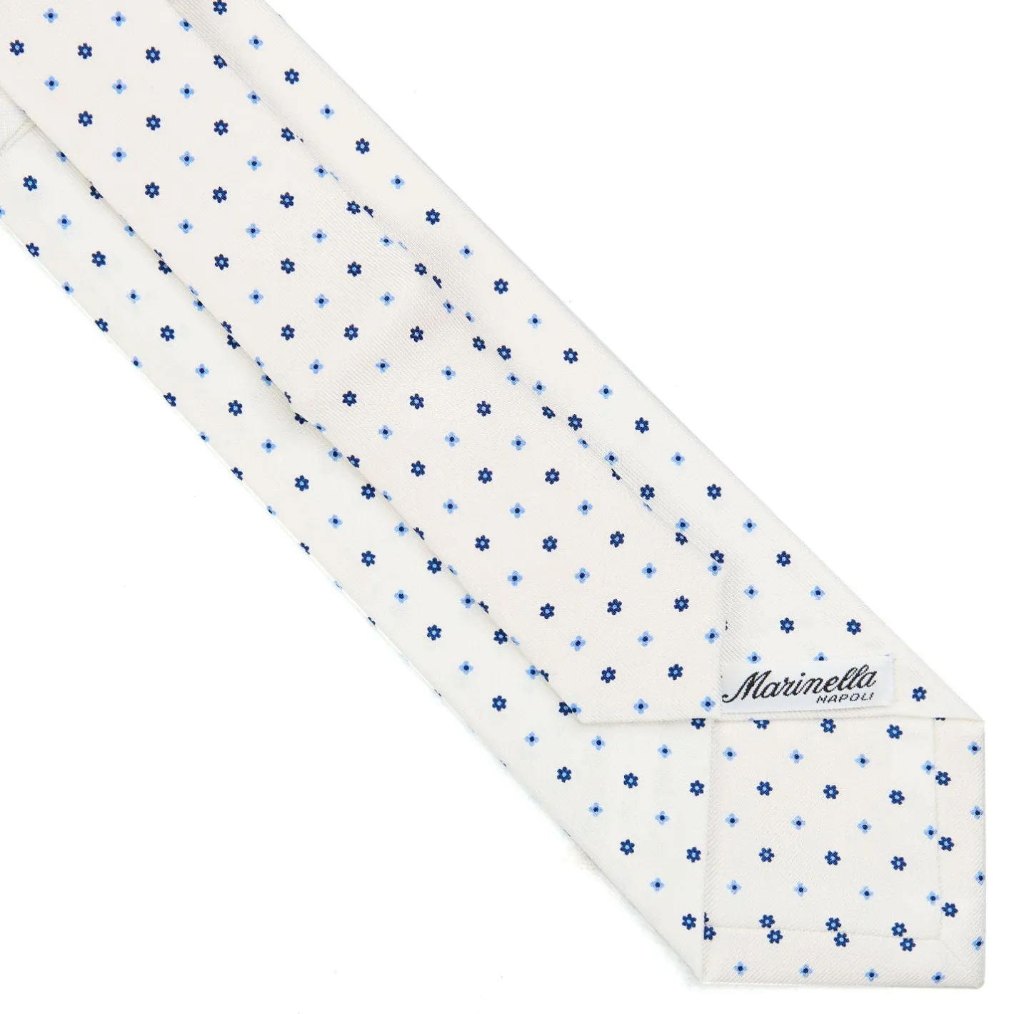 E.Marinella CRAVATTA SARTORIALE EXTRA LONG IN SETA BIANCA Microfantasia fiore
