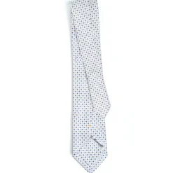 E.Marinella CRAVATTA SARTORIALE EXTRA LONG IN SETA BIANCA Microfantasia fiore Outlet