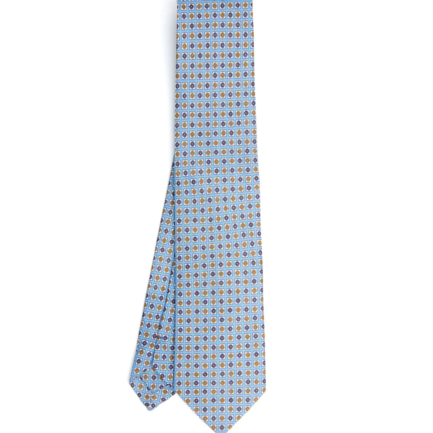 E.Marinella CRAVATTA SARTORIALE IN LINO AZZURRA Microfantasia fiore Clearance