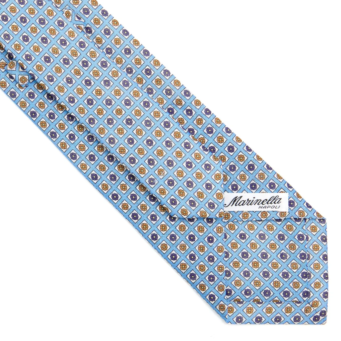 E.Marinella CRAVATTA SARTORIALE IN LINO AZZURRA Microfantasia fiore Clearance
