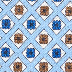 E.Marinella CRAVATTA SARTORIALE IN LINO AZZURRA Microfantasia fiore Hot