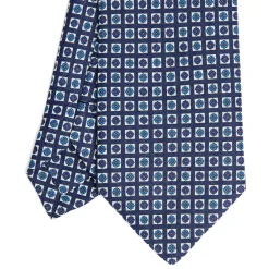 E.Marinella CRAVATTA SARTORIALE IN LINO BLU Microfantasia fiore Clearance