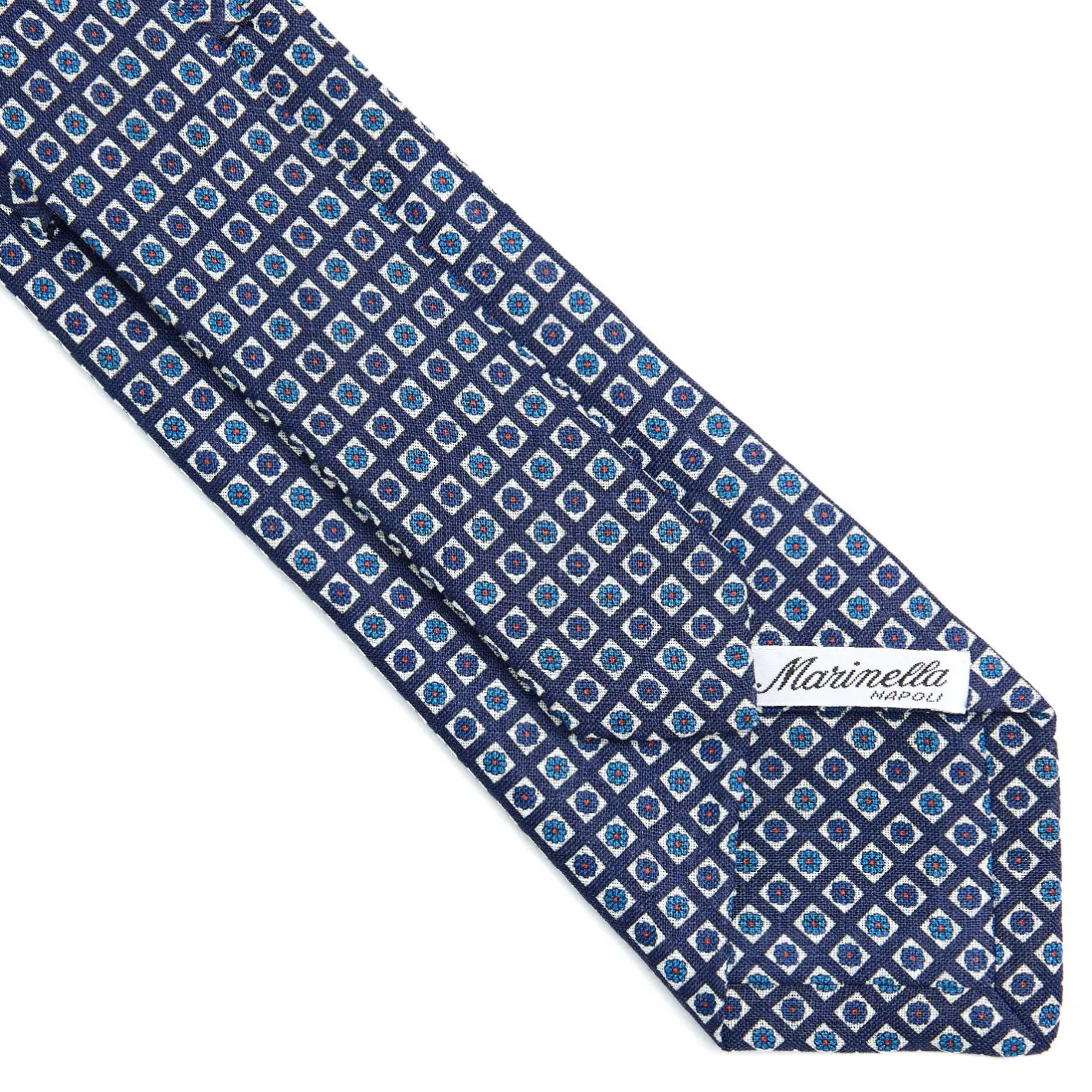 E.Marinella CRAVATTA SARTORIALE IN LINO BLU Microfantasia fiore Clearance