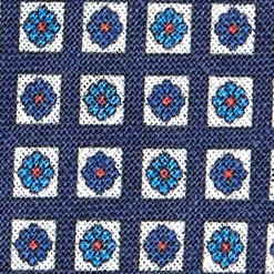 E.Marinella CRAVATTA SARTORIALE IN LINO BLU Microfantasia fiore Clearance