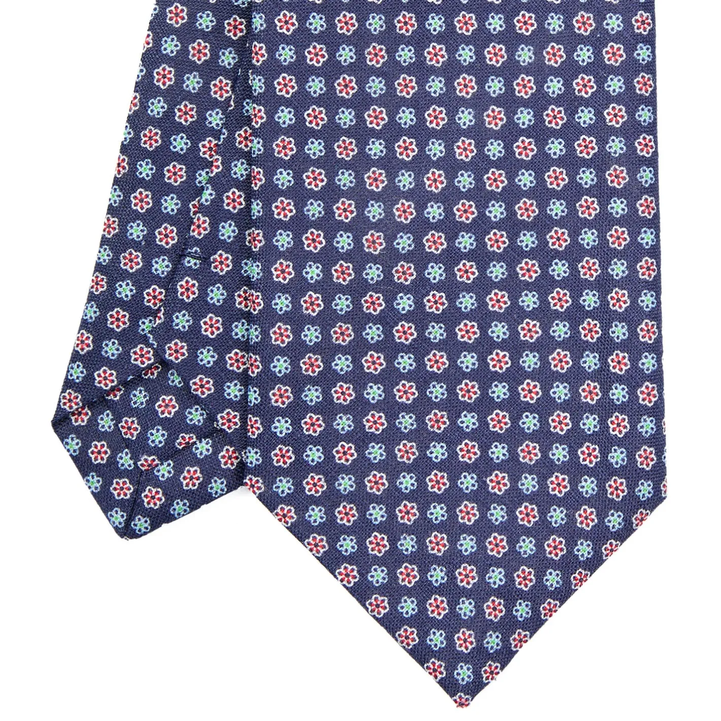 E.Marinella CRAVATTA SARTORIALE IN LINO BLU Microfantasia fiore Online