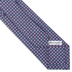 E.Marinella CRAVATTA SARTORIALE IN LINO BLU Microfantasia fiore Online