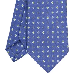 E.Marinella CRAVATTA SARTORIALE IN LINO BLU Microfantasia fiore Hot