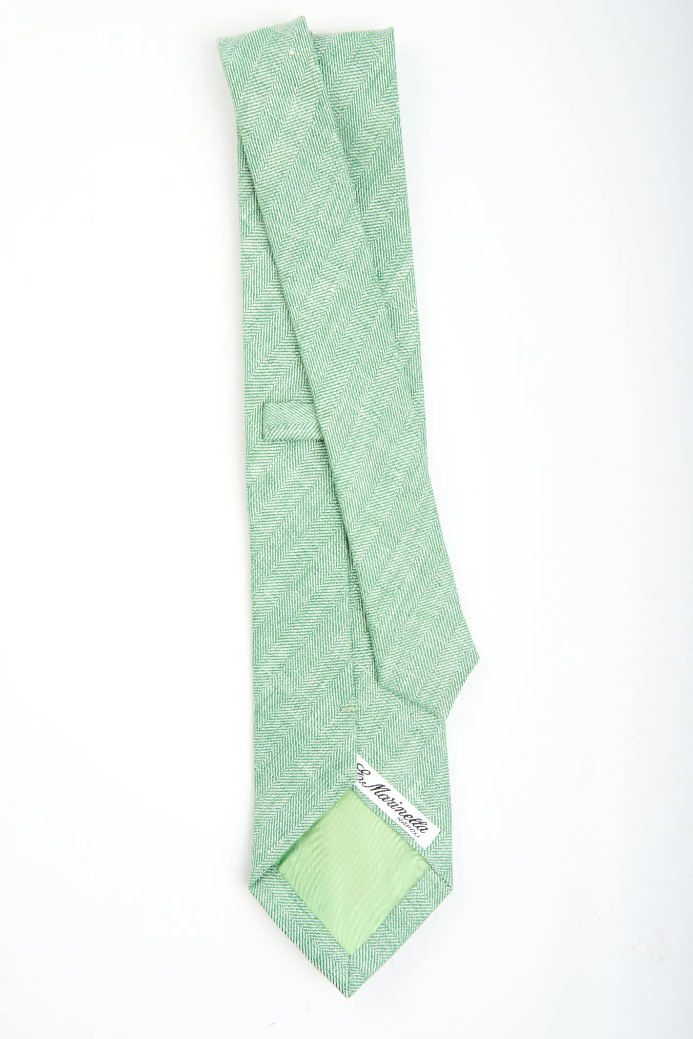 E.Marinella CRAVATTA SARTORIALE IN LINO E COTONE VERDE CHIARO Tinta unita Clearance