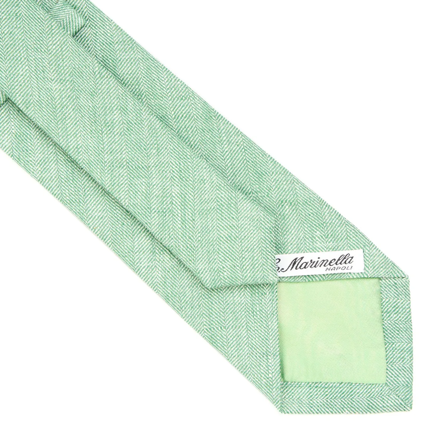 E.Marinella CRAVATTA SARTORIALE IN LINO E COTONE VERDE CHIARO Tinta unita Clearance