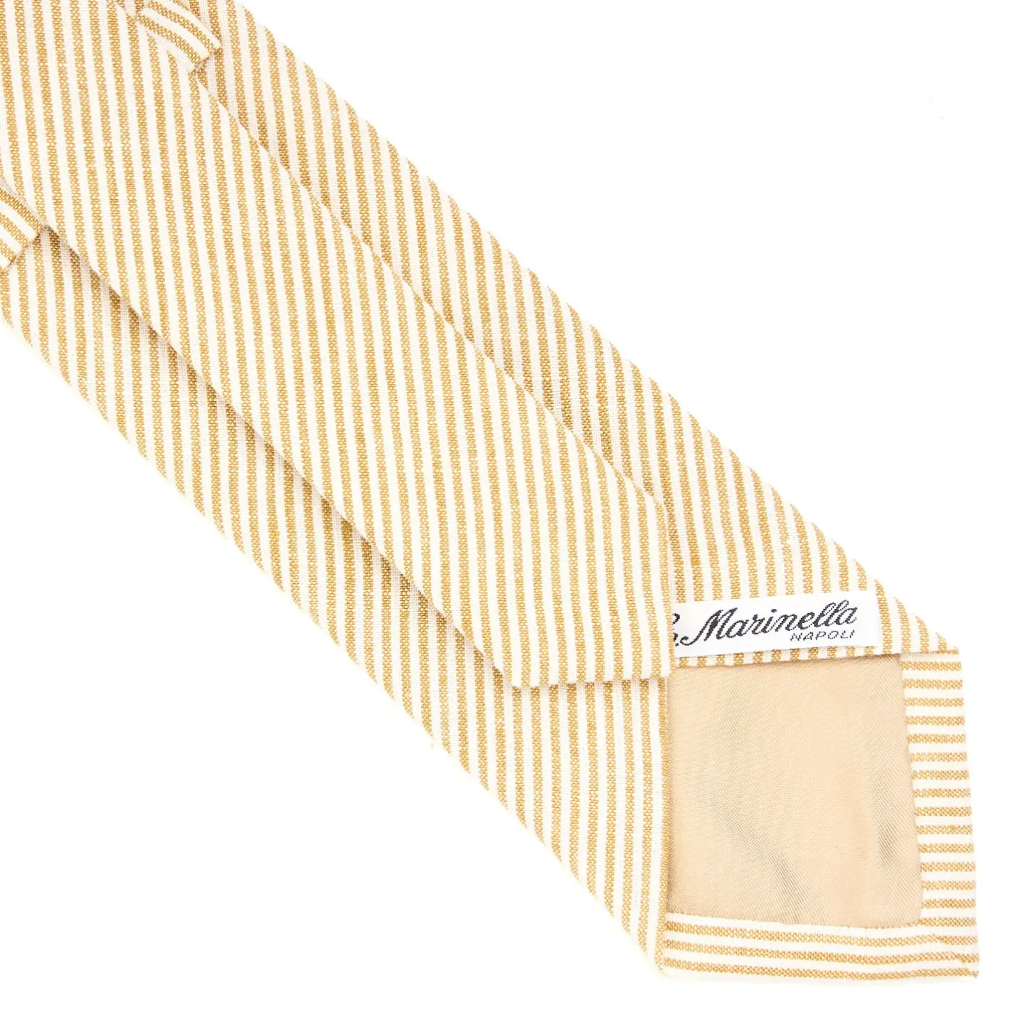 E.Marinella CRAVATTA SARTORIALE IN LINO E COTONE GIALLA Rigata Outlet