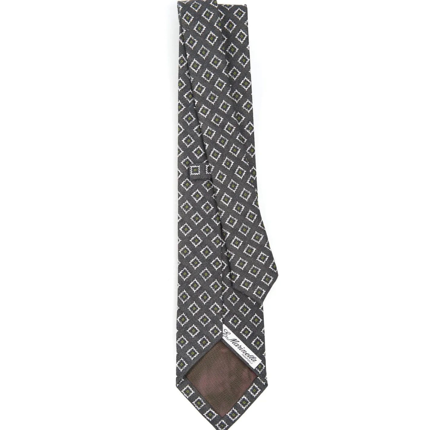E.Marinella CRAVATTA SARTORIALE IN LINO GRIGIO SCURO Macrofantasia geometrica Best