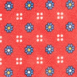 E.Marinella CRAVATTA SARTORIALE IN LINO ROSSA Microfantasia fiore Hot