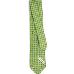 E.Marinella CRAVATTA SARTORIALE IN LINO VERDE Microfantasia fiore Discount