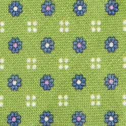 E.Marinella CRAVATTA SARTORIALE IN LINO VERDE Microfantasia fiore Discount