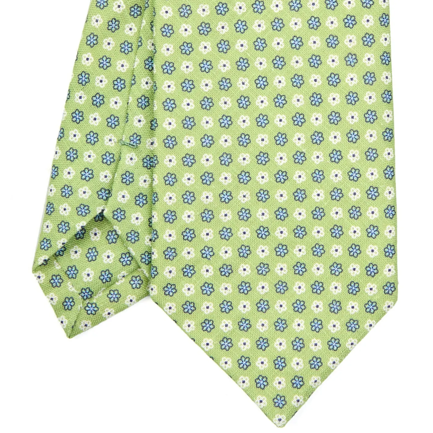 E.Marinella CRAVATTA SARTORIALE IN LINO VERDE CHIARO Microfantasia fiore Sale