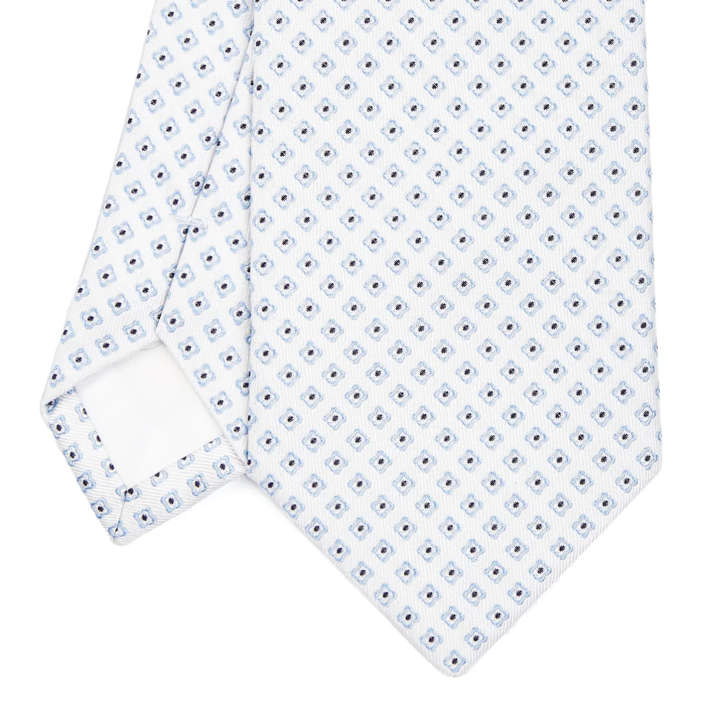 E.Marinella CRAVATTA SARTORIALE IN SETA JACQUARD BIANCA Microfantasia fiore Discount