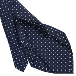 E.Marinella CRAVATTA SARTORIALE 7 PIEGHE IN SETA BLU SCURO Microfantasia fiore New
