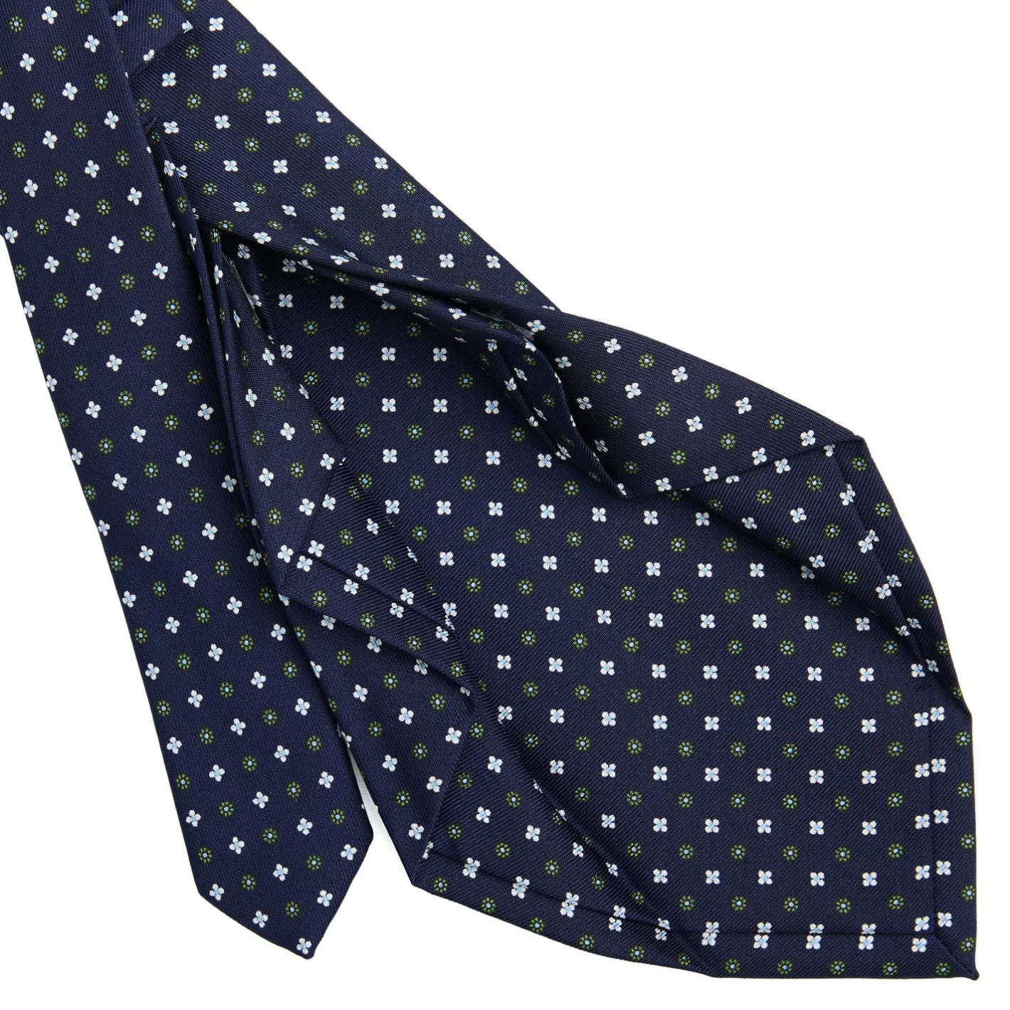 E.Marinella CRAVATTA SARTORIALE 7 PIEGHE IN SETA BLU SCURO Microfantasia fiore New