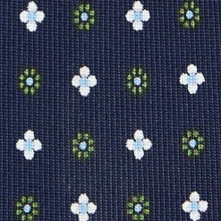 E.Marinella CRAVATTA SARTORIALE 7 PIEGHE IN SETA BLU SCURO Microfantasia fiore New