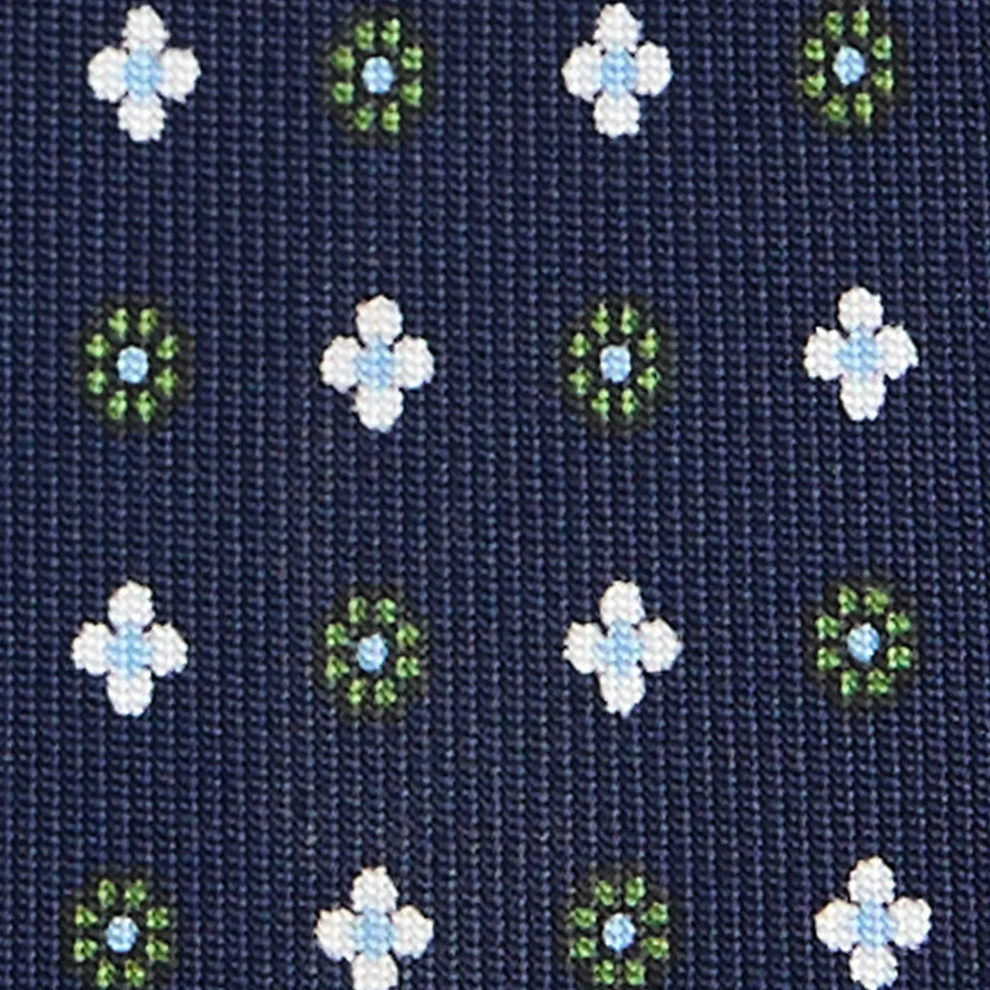 E.Marinella CRAVATTA SARTORIALE 7 PIEGHE IN SETA BLU SCURO Microfantasia fiore New