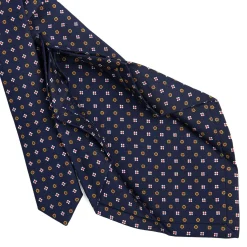 E.Marinella CRAVATTA SARTORIALE 7 PIEGHE IN SETA BLU SCURO Microfantasia fiore Clearance