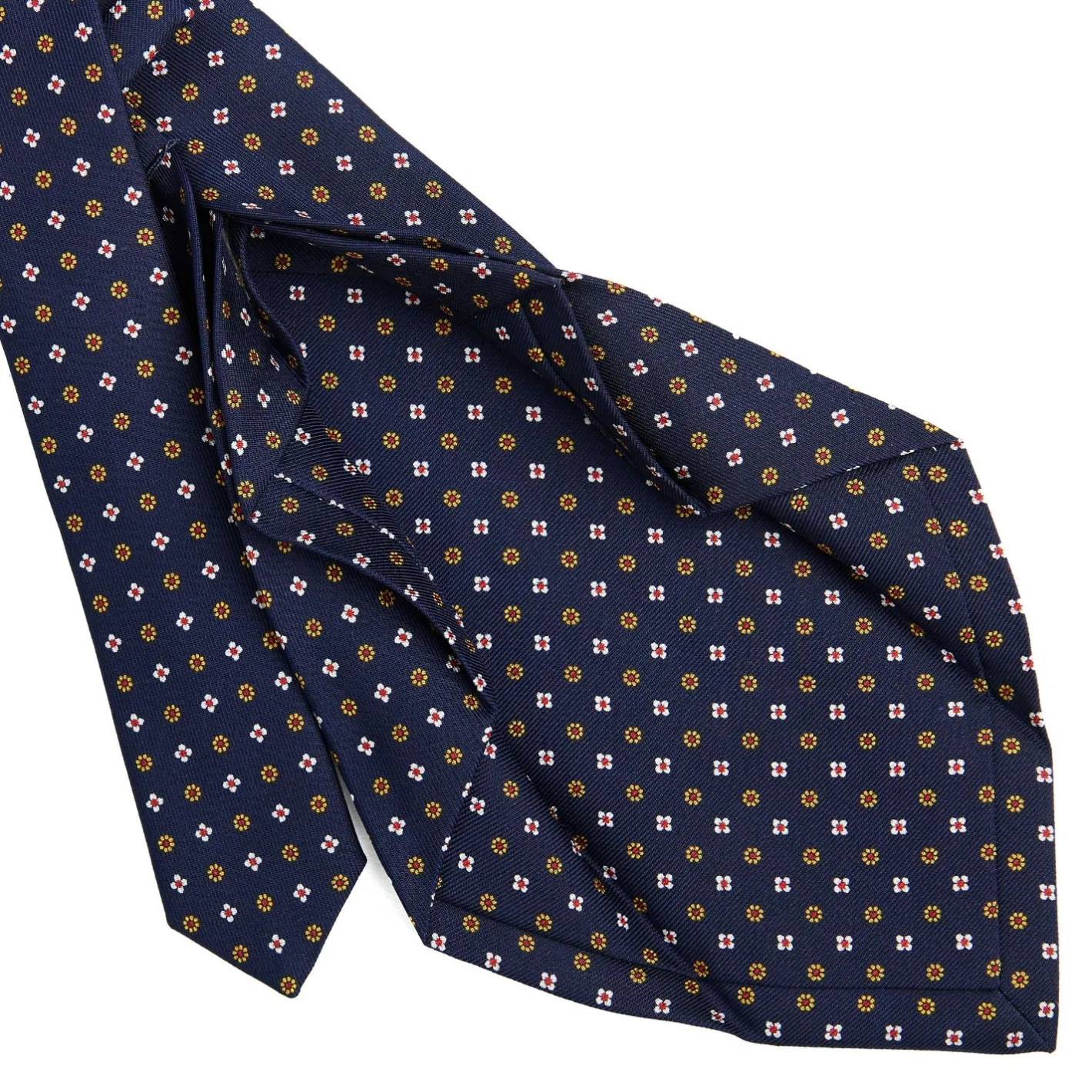 E.Marinella CRAVATTA SARTORIALE 7 PIEGHE IN SETA BLU SCURO Microfantasia fiore Clearance
