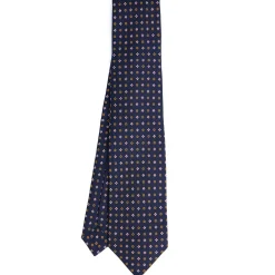 E.Marinella CRAVATTA SARTORIALE 7 PIEGHE IN SETA BLU SCURO Microfantasia fiore Clearance