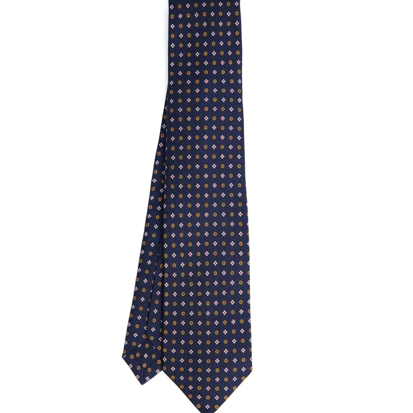 E.Marinella CRAVATTA SARTORIALE 7 PIEGHE IN SETA BLU SCURO Microfantasia fiore Clearance