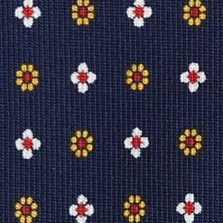E.Marinella CRAVATTA SARTORIALE 7 PIEGHE IN SETA BLU SCURO Microfantasia fiore Clearance