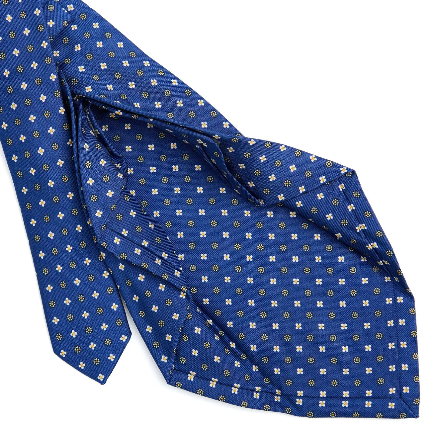 E.Marinella CRAVATTA SARTORIALE 7 PIEGHE IN SETA BLU Microfantasia fiore Clearance