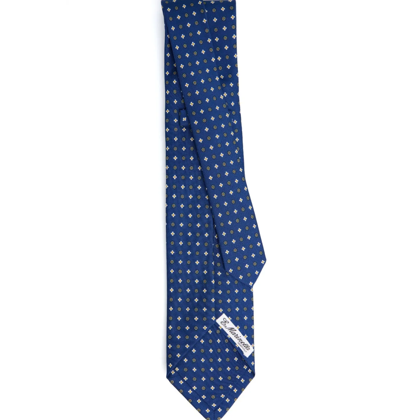 E.Marinella CRAVATTA SARTORIALE 7 PIEGHE IN SETA BLU Microfantasia fiore Clearance